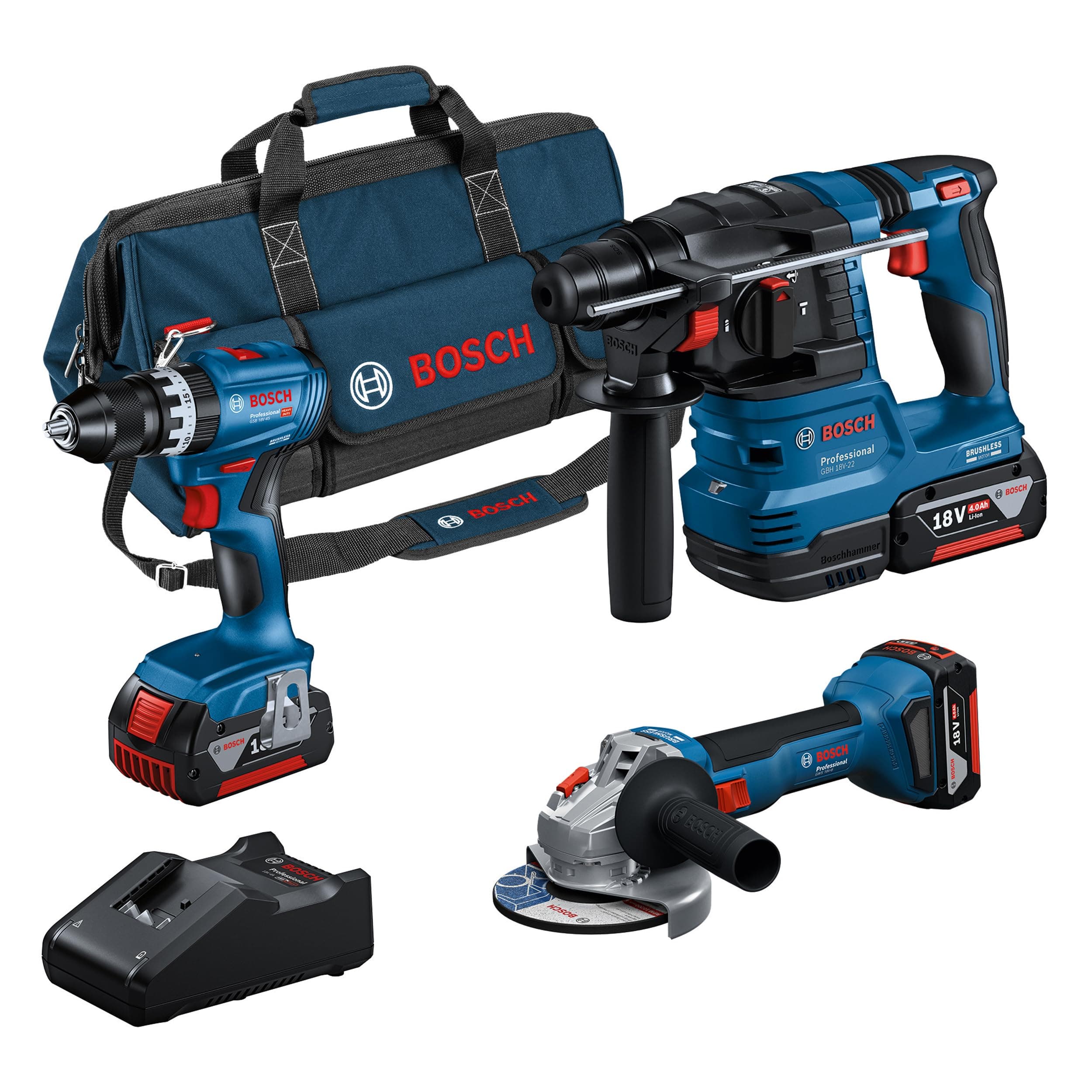 Bosch Professional 18V kombisæt (boremaskine + slagskruetrækker + 2x 4Ah + oplader)