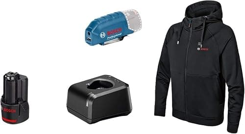 Bosch Professional opvarmet sweatjakke GHH 12+18V XA (inkl. USB opladningsadapter gaa 12V-21 og GBA 12V 2.0Ah batteri og oplader GAL 12V-20) - Størrelse L