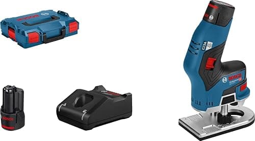 Bosch Professional 12V System batteridrevet kantfræsemaskine GKF 12V-8 (inkl. 2x3,0Ah batteri + hurtigopladerkrave 8mm åben skruenøgle i L-BOXX 136) 06016B0000