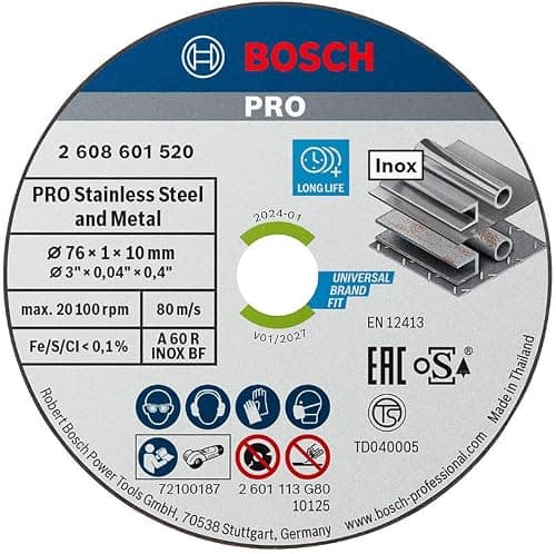 Bosch Professional 5 Stück Trennscheibe Expert for Inox (für Edelstahl, 76 x 10 x 1 mm, Zubehör Winkelschleifer), grau