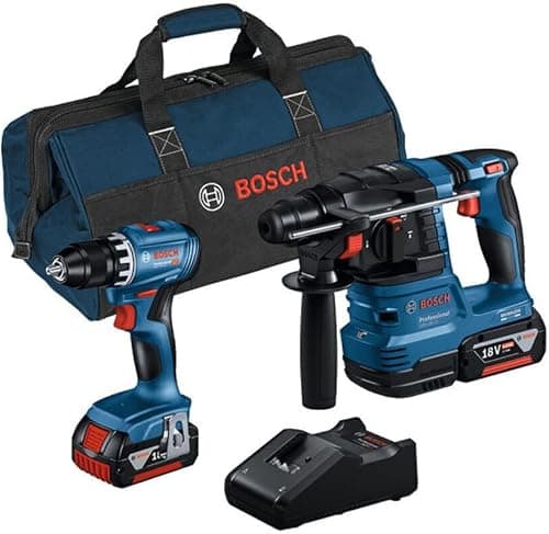 Bosch Professional 18V System Combo Kit: Slagboremaskine GSR 18V-45 + hammerboremaskine GBH 18V-22 (inkl. 2x 4,0 Ah batteri, hurtigoplader GAL 18V-40, værktøjspose)
