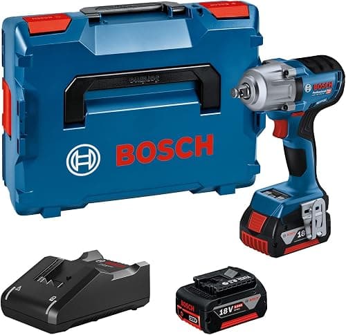 Bosch Professional 18V System batteridrevet slagnøgle GDS 18V-450 HC (tilspændingsmoment 450 Nm, løsningsmoment 800 Nm, inkl. 2x 5,0 Ah batteri, hurtigoplader GAL 18V-40, L-BOXX)