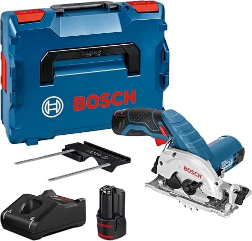 Bosch Professional 12V System trådløs rundsav GKS 12V-26 (savklinge: 85 mm, inkl. 2x3.0Ah batterier og oplader, i L-BOXX 136) Blå Sort