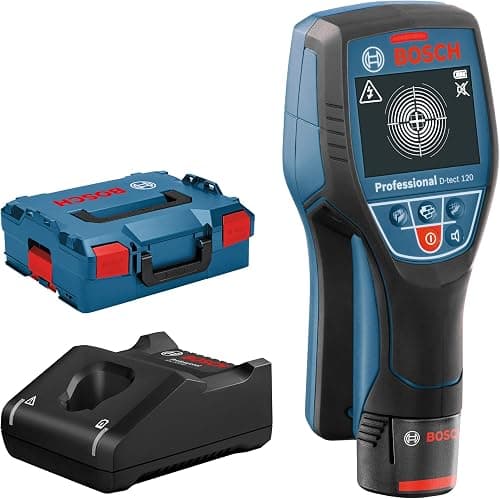 Bosch Professional System D-tect locator (1 batteri 12V, maks. Placeringsdybde plastrør/træunderkonstruktion/strømførende ledninger/jernholdige metaller: 60/38/60/120/120 mm, L-Boxx)