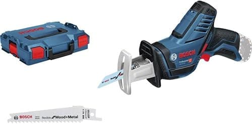 Bosch Professional 12V systembatteri tilbagegående sav GSA 12V-14 (skæredybde træ/metalprofiler: 65/50 mm, 2 savklinger, uden batterier og oplader, i L-BOXX 102), sort/blå, 060164L905