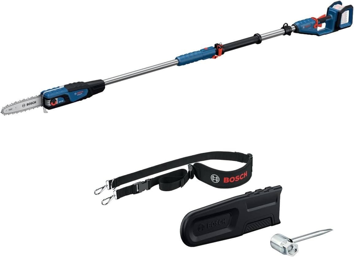 Bosch Professional 18V System Hochentaster GKE 18V-25 TP (130 Schnitte pro Akku-Ladung, 2,9-m-Teleskopstange, bürstenloser Motor, inkl. Schwertschutz 25 cm, Schraubenschlüssel, Schultergurt, o. Akku)