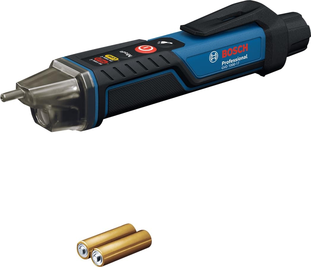 Bosch Professional Spannungsprüfer GVD 1000-17 | berührungslose Spannungserkennung, IP67, Dual Range 24-1000V AC, integrierte Taschenlampe, Gürtelclip, CAT IV 1000V geprüft