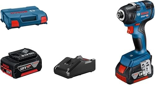 Bosch Professional 18V System Batteridrevet slagskruemaskine GDR 18V-200 (maks. Drejningsmoment 200 Nm, inkl. 2x batteri GBA 18V 4.0Ah, hurtigoplader GAL 18V-40, L-Case)