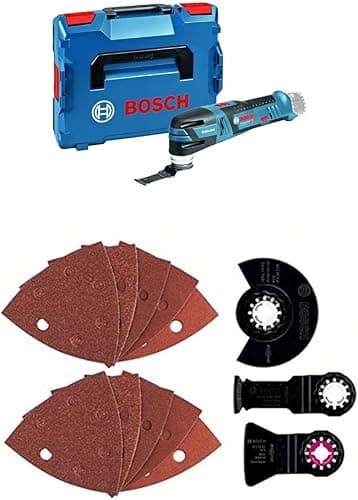 Bosch Professional 12V System Batteri Multi-Cutter GOP 12V-28 (inkl. Starlock værktøjsholder, i L-BOXX 102) + 13 stk. Starlock Universal sæt (til træ, metal og maling, savning, slibning og skrabning)