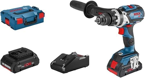 Bosch Professional 18V System batteridrevet slagbore-/skruemaskine GSB 18V-110 C (maks. drejningsmoment 110 Nm, inkl. 2x 4.0Ah ProCORE18V batteri, hurtigoplader GAL 18V-40, L-BOXX), batteridrevet