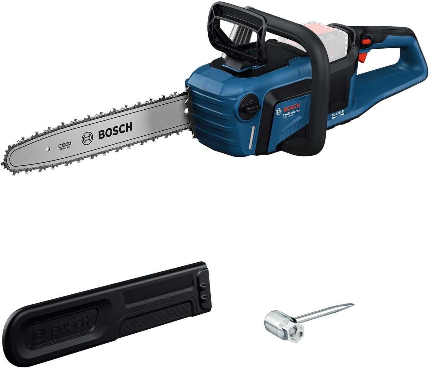 Bosch Professional 18V System Kettensäge GKE 18V-40 (ohne Akku/Ladegerät) | 40 cm Schwert, bürstenloser Motor mit BITURBO-Technologie, inklusiv Kombischlüssel, Kettenabdeckung