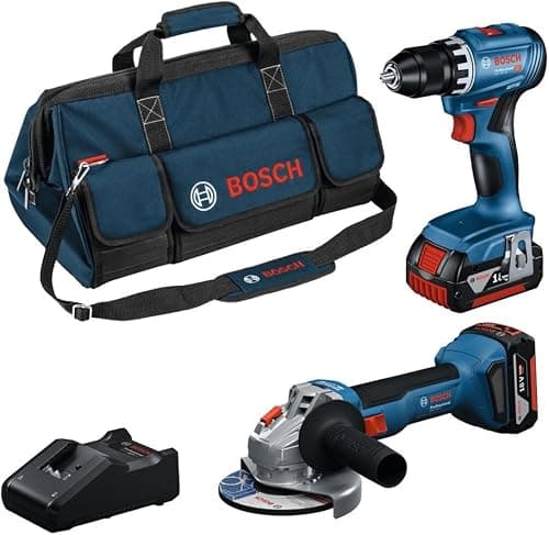 Bosch Professional GSR 18V-45 batteriskruetrækker & batterisliber GWS 18V-8 & 2 x GBA 18V 4.0Ah batteri & GAL 18V-40 oplader & M-BAG i æske