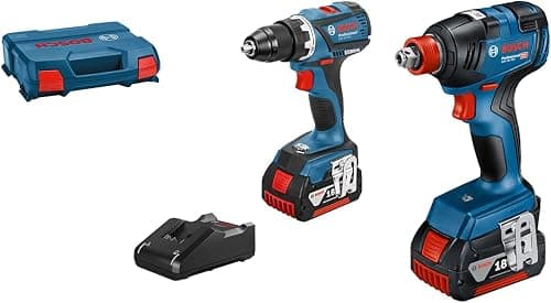 Bosch Professional Combo Kit: Bosch Professional 18V System batteridrevet slagnøgle/slagskruetrækker GDX 18V-200 + batteridrevet bore-/skruemaskine GSR 18V-60 (inkl. 2x GBA 18V 5.0Ah batteri, hurtigoplader GAL 18V-40, L-CASE)