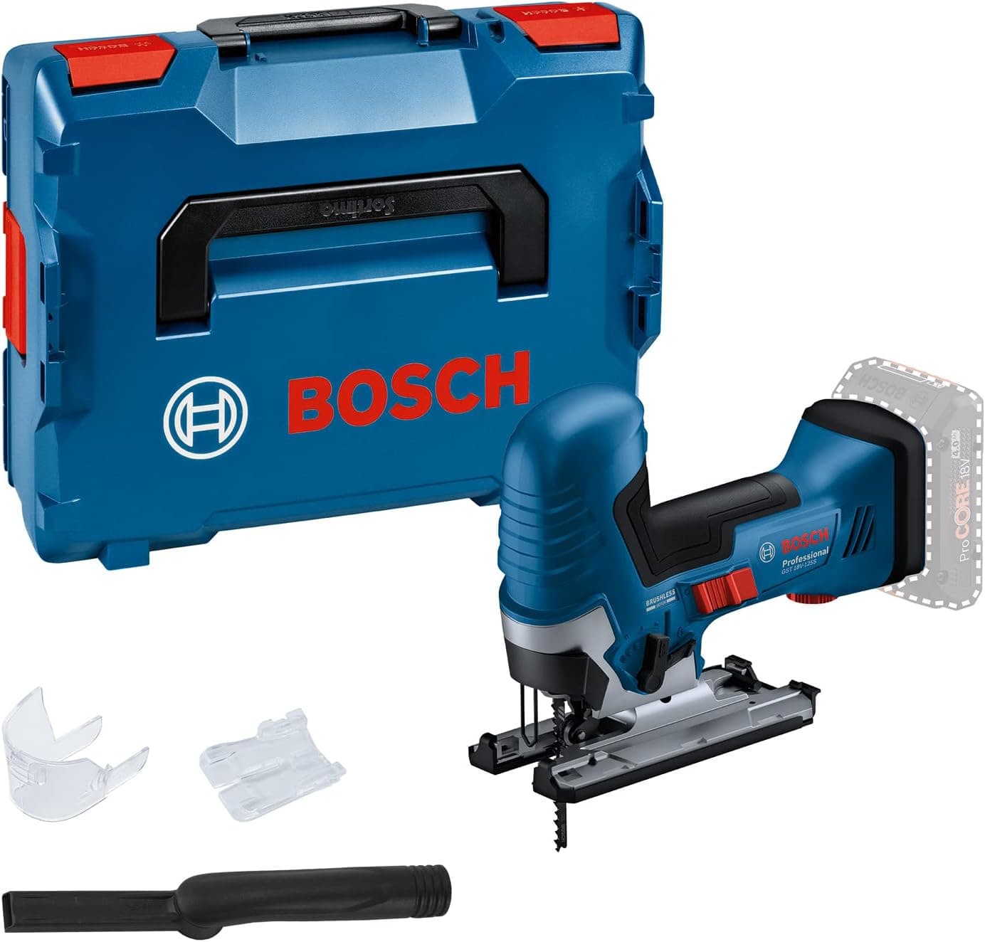 Bosch Professional 18V System batteri stiksav GST 18V-125 S (ideel til kurver og sektioner, SDS savklingeholder, inkl. 1x stiksavsklinge, sugesæt, i L-BOXX)