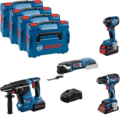 Bosch Professional 18V System Combo Kit: GSR 18V-90 C + GDR 18V-210 C + GBH 18V-24 C + GOP 18V-28 (inkl. 1x batteri ProCORE 4.0Ah, 2x batteri ProCORE 5.5Ah, oplader GAL 1880 CV, L-BOXX)