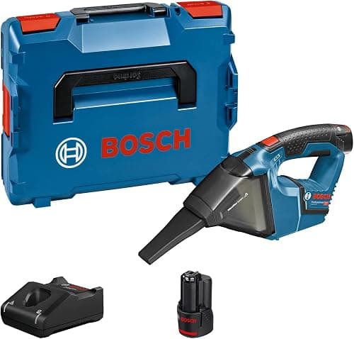 Bosch Professional 12V System Batteri Håndholdt Støvsuger GAS 12 V (beholdervolumen: 0,35 l, inkl. 2x 3,0 Ah batteri + oplader, L-BOXX)