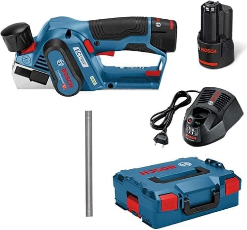 Bosch Professional 12V System batteridrevet høvl GHO 12V-20 (høvlbredde maks.: 56 mm, inkl. 2x3,0 Ah batteri + oplader, 2x høvlknive, i L-BOXX 136) GHO 12V-20 Professional sort, blå, rød