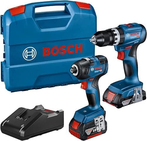 Bosch Professional 18V System Combo Kit: Batteridrevet slagskruetrækker GDR 18V-200 + slagbore-/skruemaskine GSB 18V-45 (inkl. 2.0Ah batteri, 4.0Ah batteri, oplader GAL 18V-40, L-Case) - Amazon Exclusive