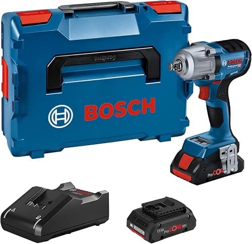 Bosch Professional 18V System batteridrevet slagnøgle GDS 18V-450 HC (tilspændingsmoment 450 Nm, løsnemoment 800 Nm, inkl. 2x 4.0Ah ProCORE batteri, oplader, GCY 42, L-BOXX)
