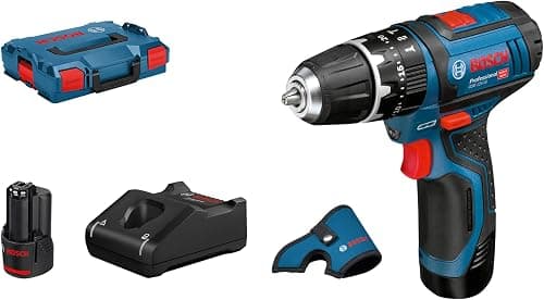Bosch Professional 12V System batteridrevet slagbore-/skruemaskine GSB 12V-15 (inkl. 2x2.0 Ah batteri, hurtigoplader GAL 12V-40, hylster, i L-BOXX), sort / blå / rød