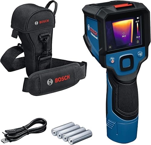 Bosch Professional varmebilledkamera GTC 12V-450-13 (256x192 px opløsning, -20°C til +450°C, dobbelt strømkilde, AA1-batteriadapter, 4x 1,5 V LR6 AA, taske, USB-C-kabel, foldeboks)