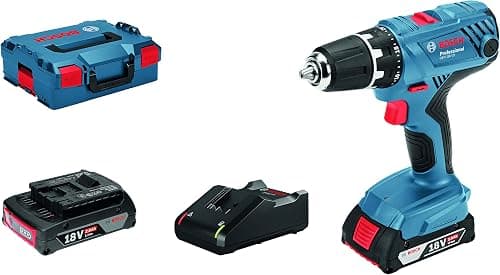 Bosch Professional 18V System Akku Bohrschrauber GSR 18V-21 (max. Drehmoment: 55 Nm, inkl. 2x 2.0Ah Akku, Schnellladegerät GAL 18V-40, L-BOXX)