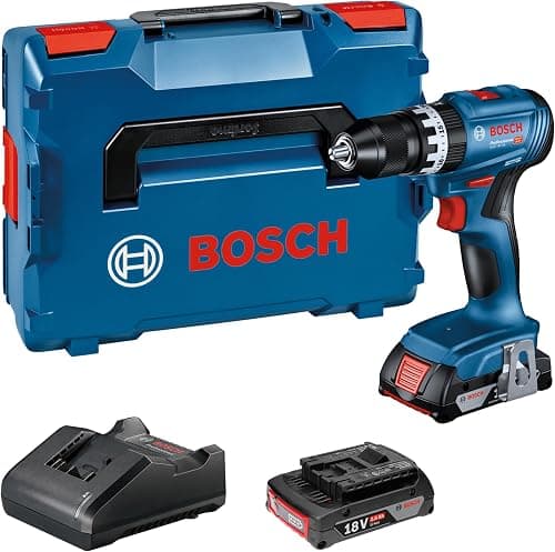 Bosch Professional 18V System Akku Schlagbohrschrauber GSB 18V-45 (Drehzahl 1.900 min⁻¹, inkl. 2x 2.0Ah Akku, GAL 18V-20, L-BOXX)